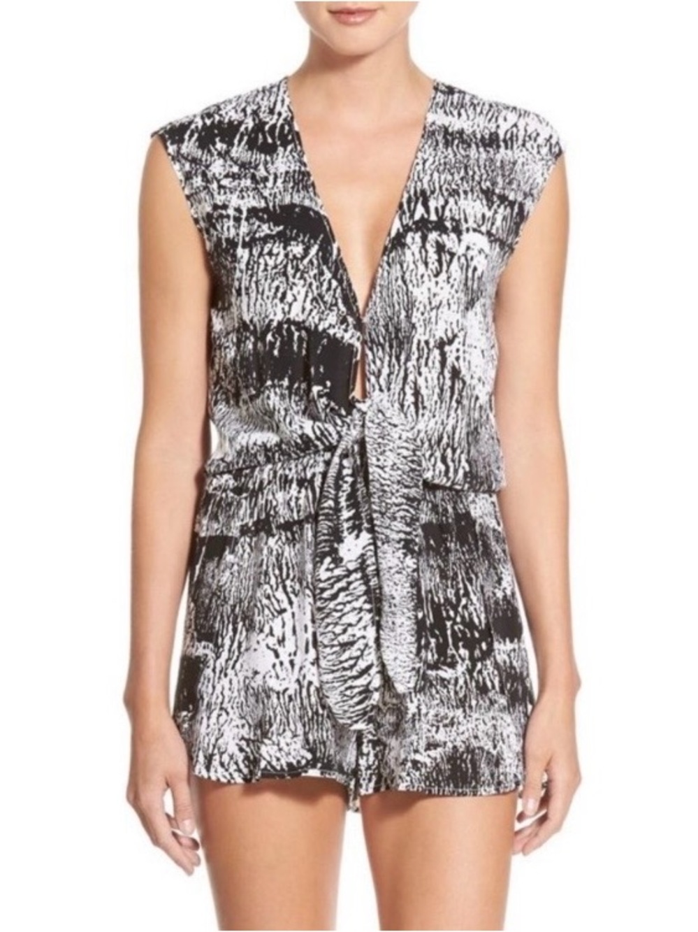 Black & White Tie-Front Romper
